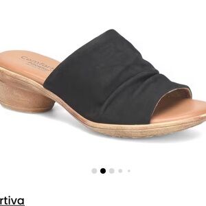 Comfortiva Black and Tan Mules with Suede Upper